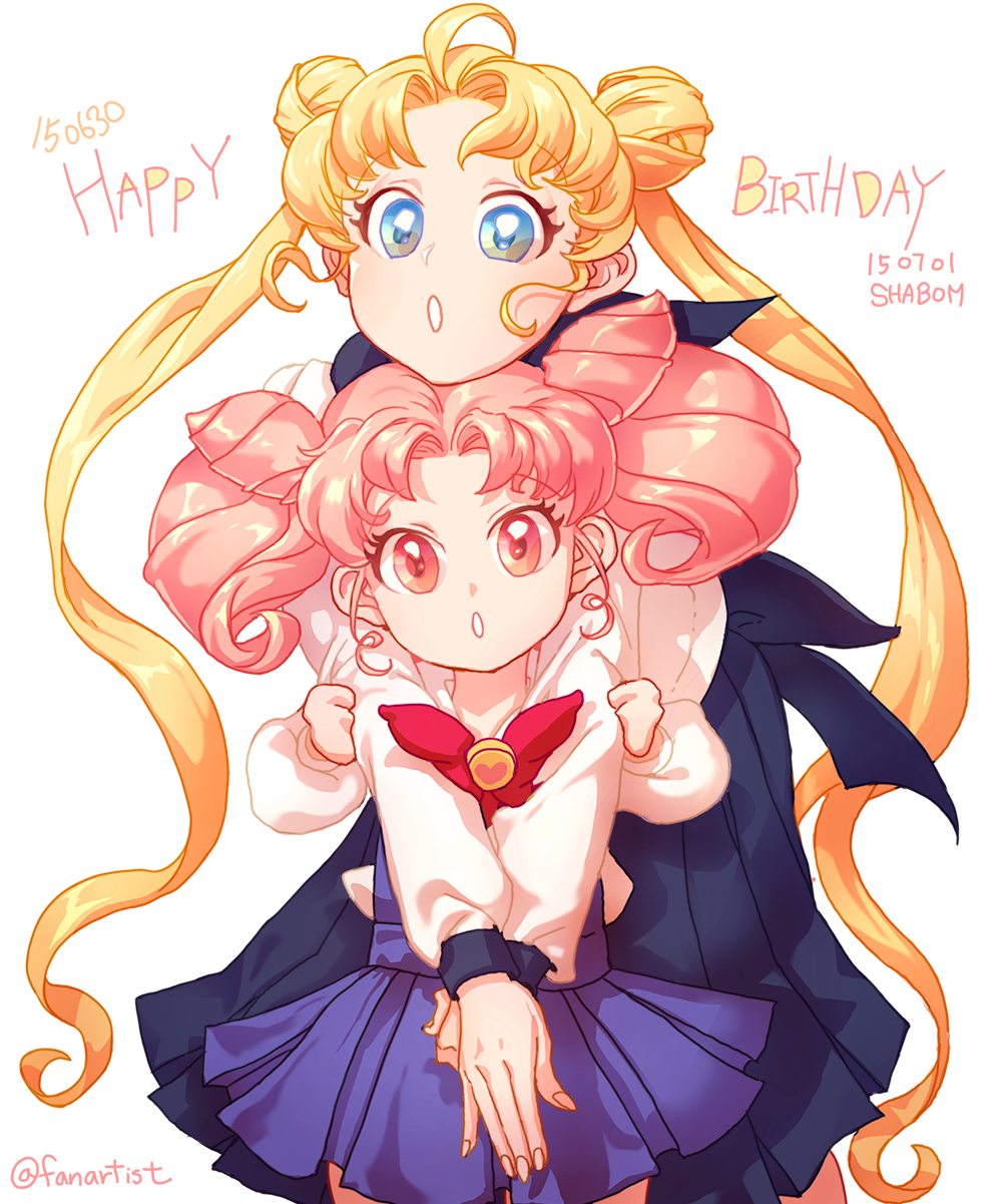 2girls, :o, age_difference, arm_grab, artist_name, bangs, bishoujo_senshi_sailor_moon, blonde_hair