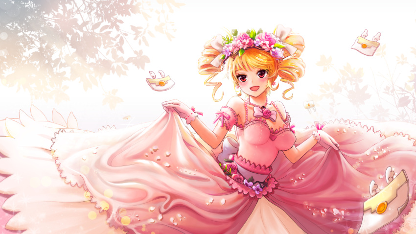1girl, :d, alternate_costume, blonde_hair, blush, breasts, cheesecake_cookie, cookie_run