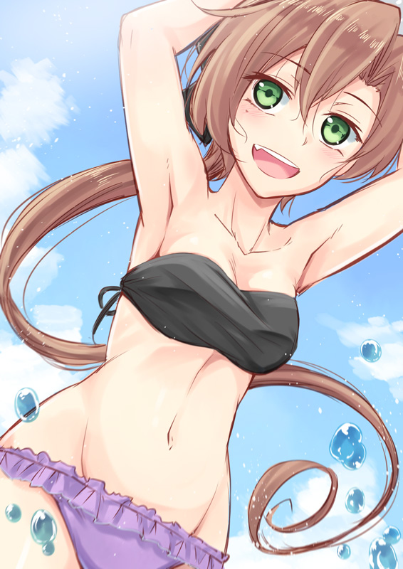 1girl, akigumo_(kantai_collection), ataru_(cha2batake), character_request, kantai_collection, solo, swimsuit