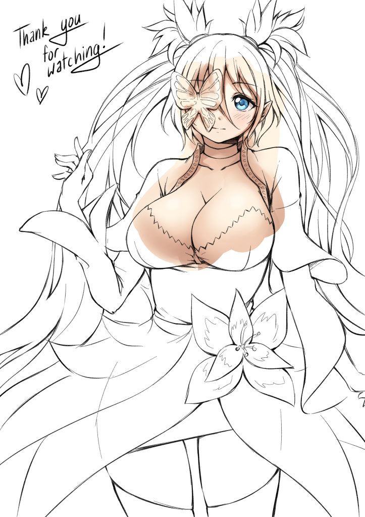 1girl, blue_eyes, breasts, butterfly, butterfly_eyepatch, character_request, choker, cleavage