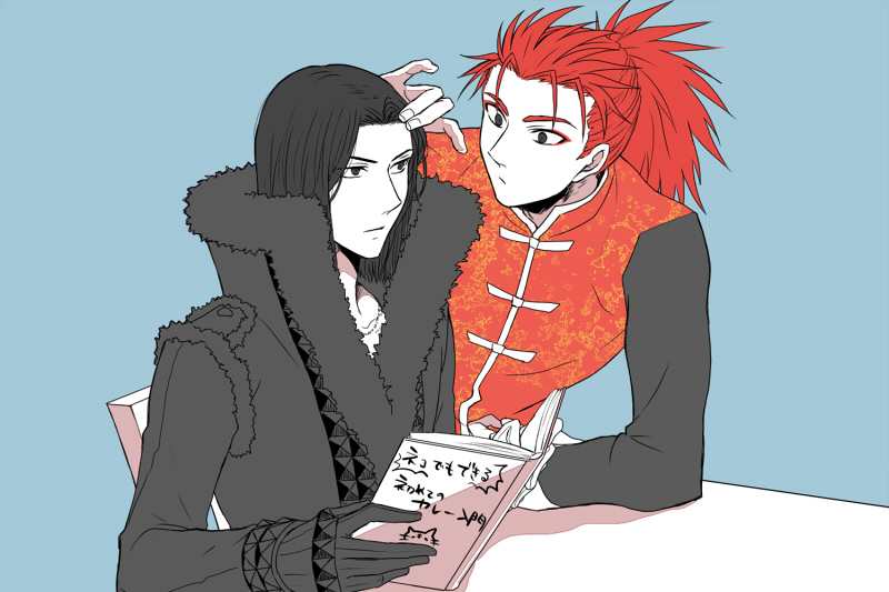 2boys, assassin_(fate/extra), black_eyes, black_hair, chinese_clothes, fate/extra, fate_(series), julius_belkisk_harway