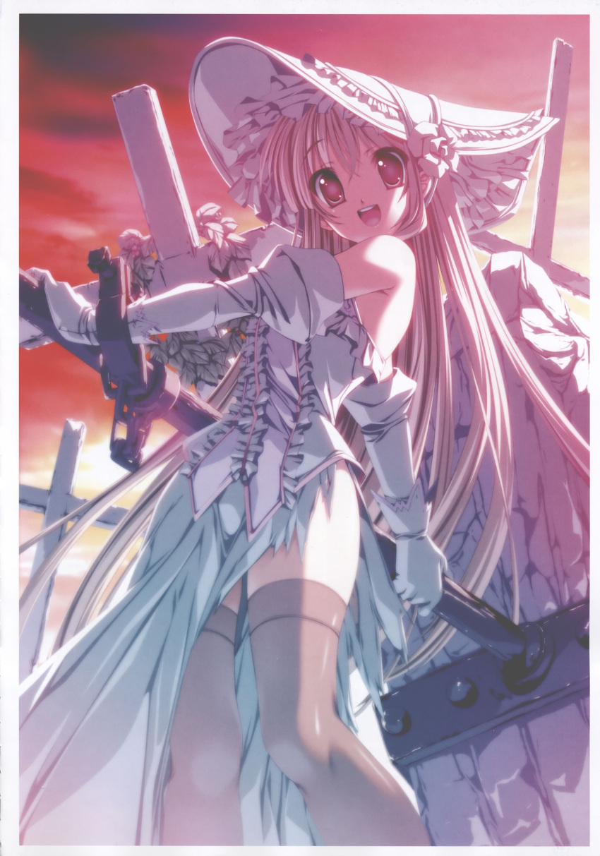 absurdres, blonde_hair, bonnet, cross, dress, elbow_gloves, frills, frilly_dress