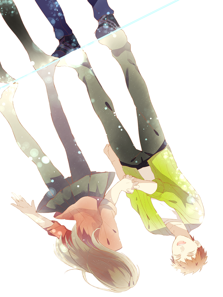 1boy, 1girl, emiya_shirou, fate/stay_night, fate_(series), kuriiro_benishi, reflection, tohsaka_rin, toosaka_rin