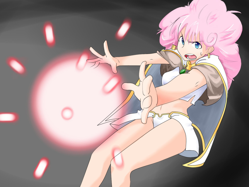 1girl, blue_eyes, breasts, charging, earrings, jewelry, long_hair, magic