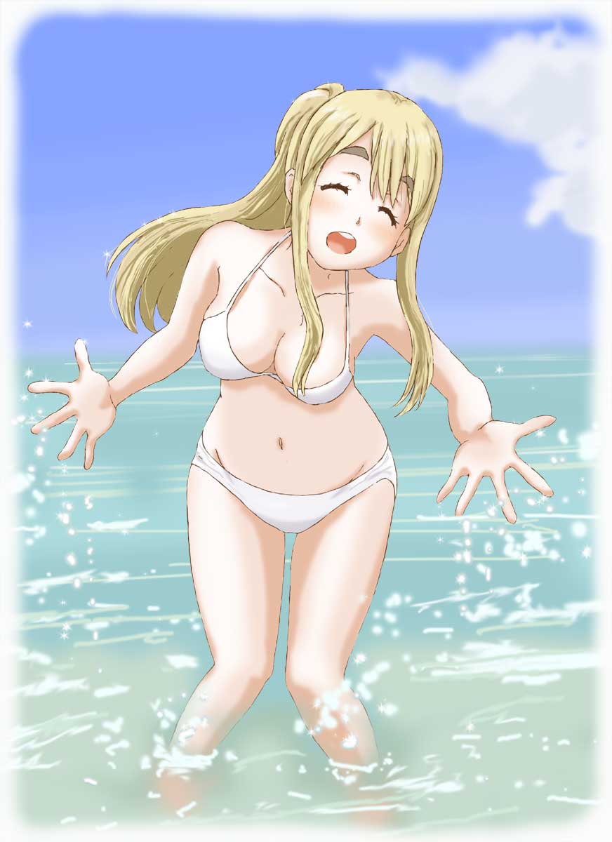 1girl, bikini, blonde_hair, closed_eyes, highres, k-on!, kamosikayasyamoji, kotobuki_tsumugi