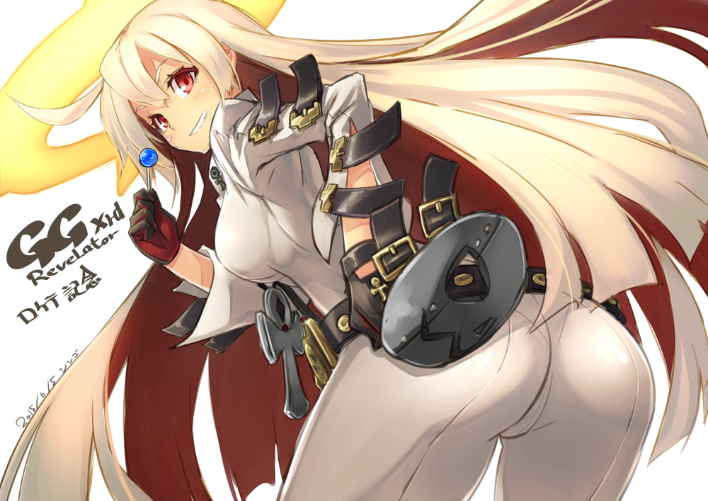 1girl, ahoge, ankh, ass, black_hair, breasts, candy, dated