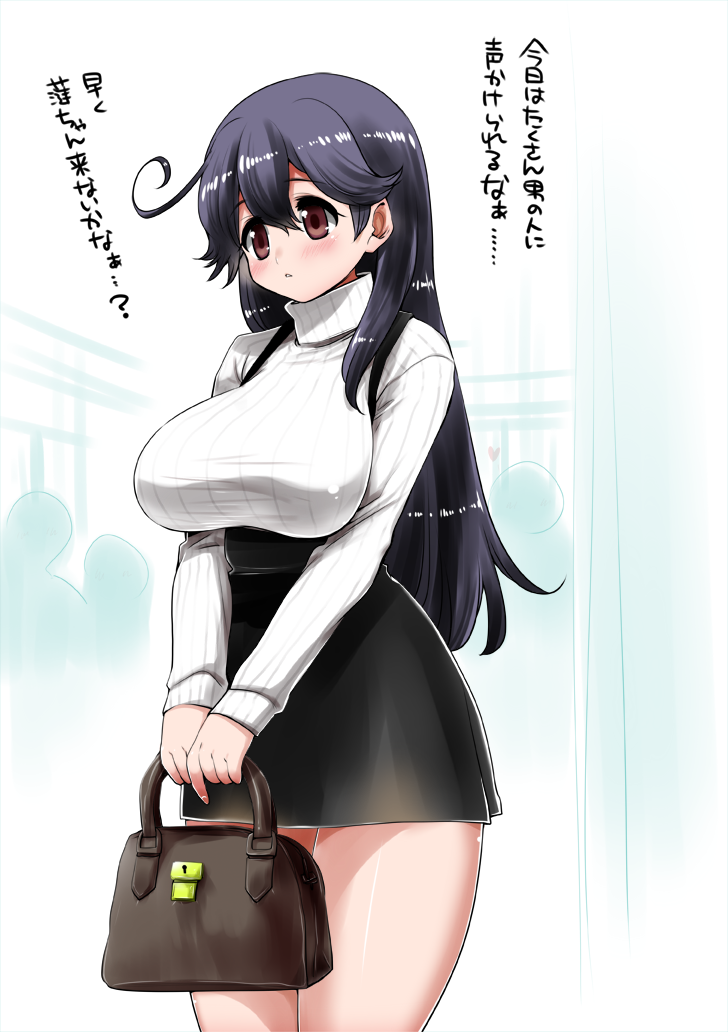 1girl, alternate_costume, breasts, brown_eye, kantai_collection, large_breasts, perepere-kun, solo