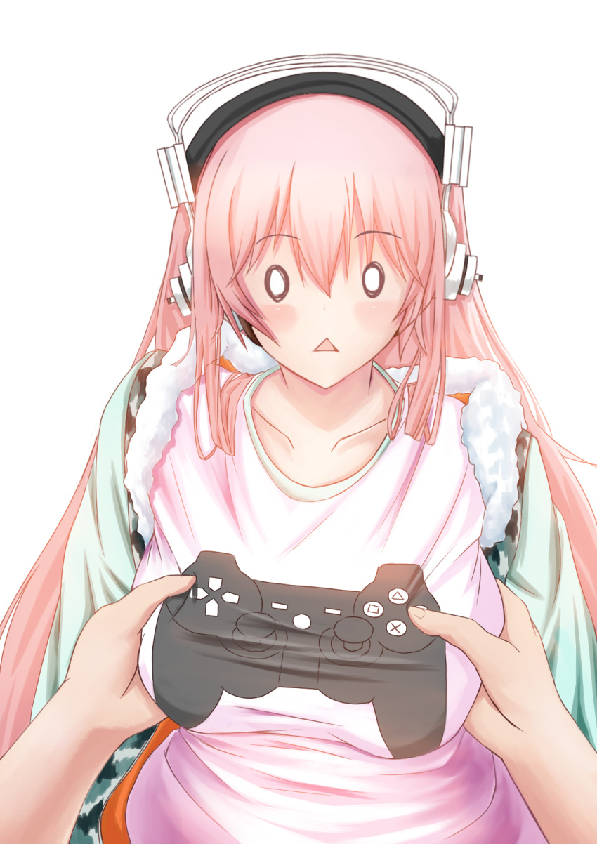 0_0, 1girl, blush, breast_grab, breasts, headphones, highres, hoshi_yoshimi