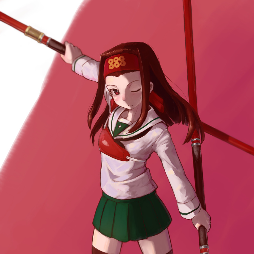 1girl, brown_eyes, brown_hair, girls_und_panzer, headband, highres, kadoyuki_(kadouki), long_hair