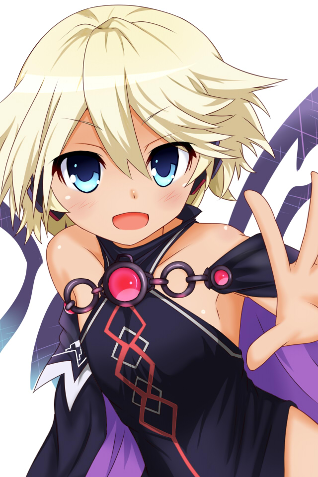 1girl, bare_shoulders, blue_eyes, choujigen_game_neptune, croire, dark_skin, looking_at_viewer, neptune_(series), short_hair, solo, source_request, white_hair, wings