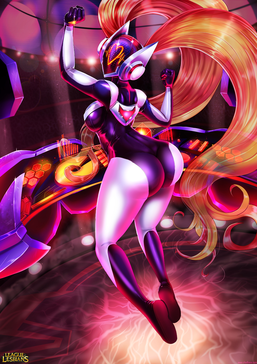 1girl, ass, breasts, heart, helmet, highres, league_of_legends, long_hair