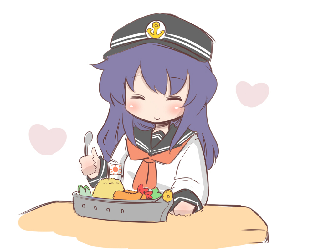 1girl, akatsuki_(kantai_collection), anchor_symbol, closed_eyes, flat_cap, hanomido, hat, kantai_collection