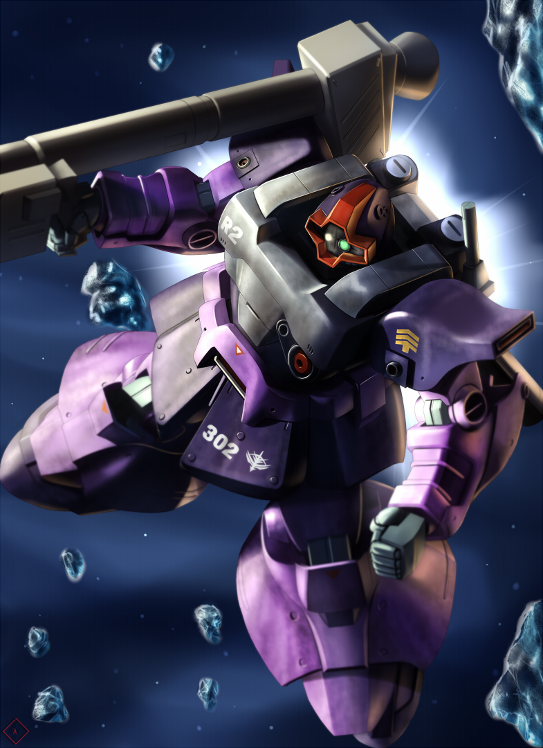 bazooka, dom, gundam, gundam_0080, mecha, no_humans, raybar, rick_dom_ii