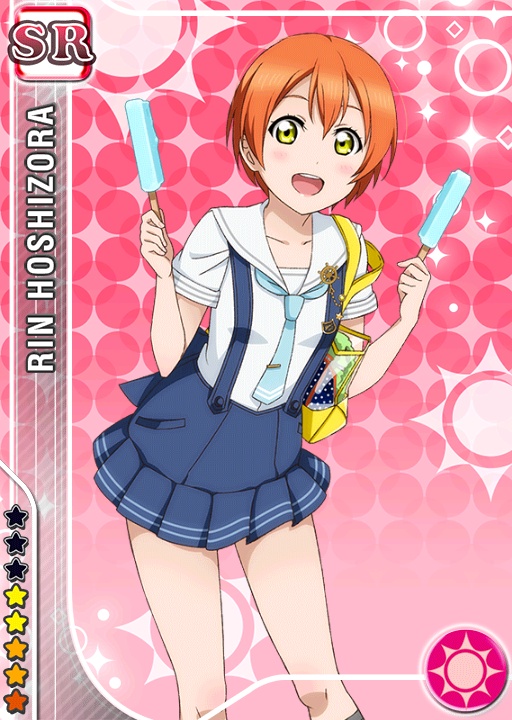 blush, character_name, dress, green_eyes, happy, hoshizora_rin, love_live!_school_idol_festival, love_live!_school_idol_project, orange_hair, popsicles, short_hair, skirt