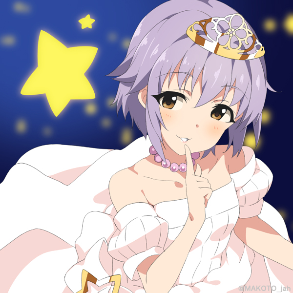 bare_shoulders, blush, dress, grey_hair, idolmaster, idolmaster_cinderella_girls, koshimizu_sachiko, mizuki_makoto