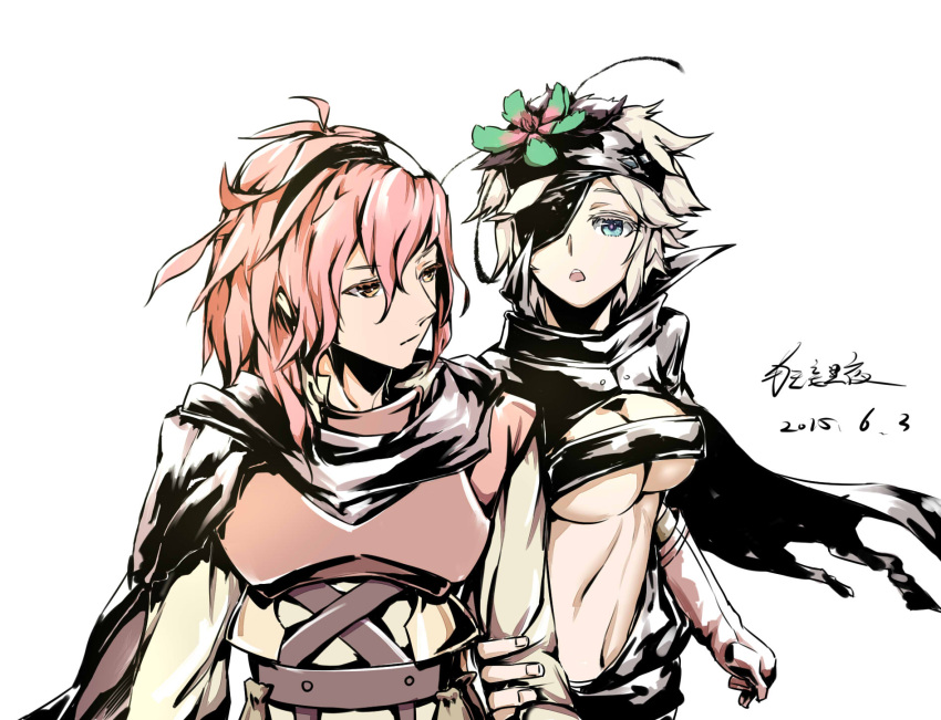 1boy, 1girl, adlet_mayer, artist_request, flower, fremy_speeddraw, hair_flower, hair_ornament