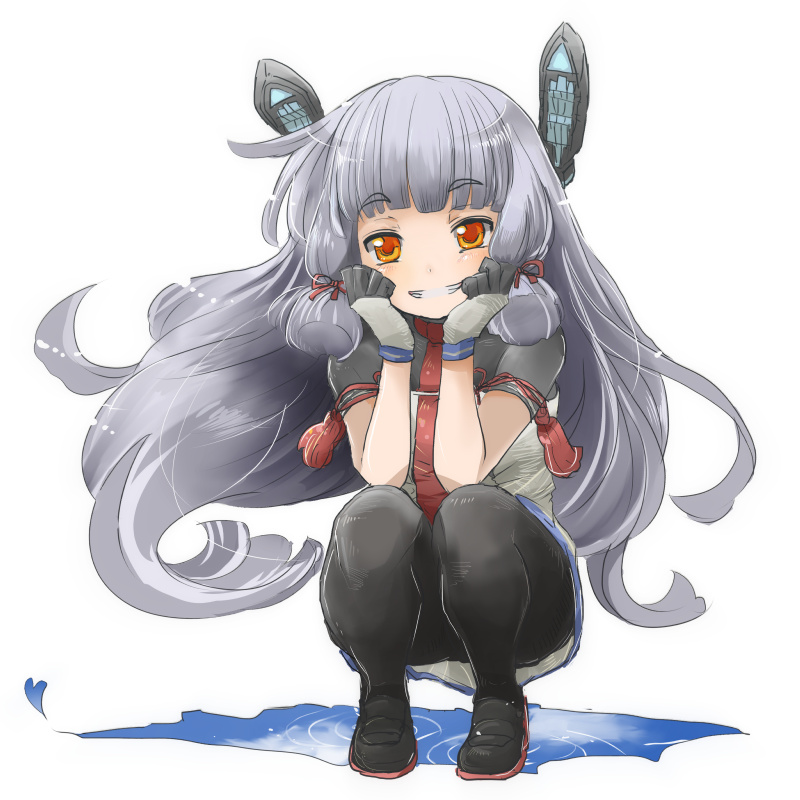 1girl, bangs, black_legwear, blunt_bangs, bodysuit, fudeyama_(fudeco), gloves, hair_ribbon