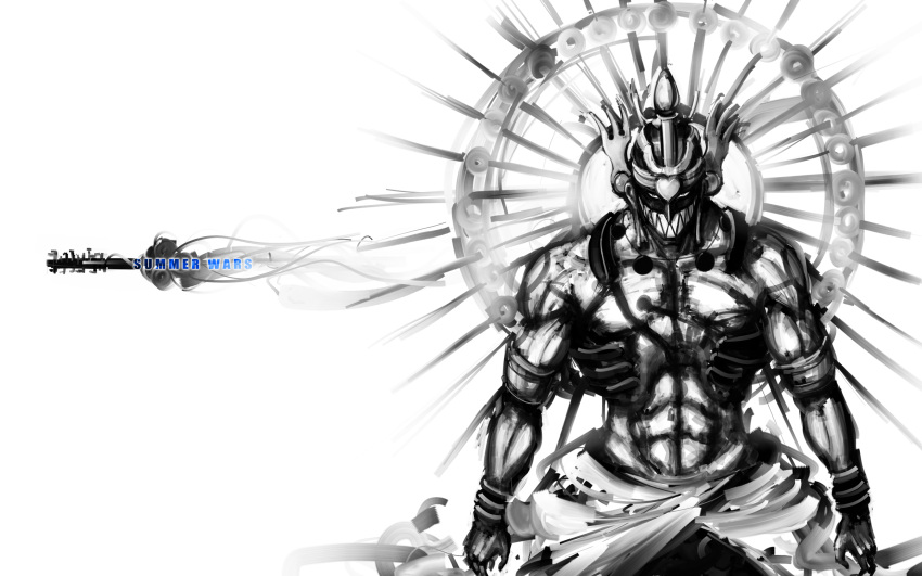 <ro, grin, love_machine, monochrome, summer_wars