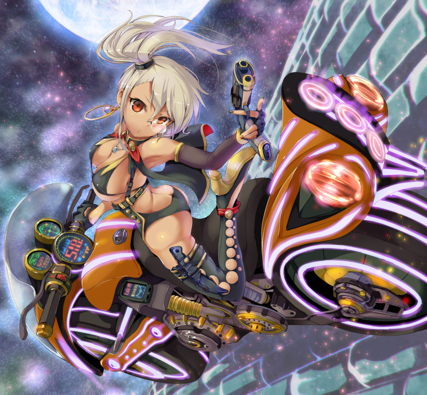 1girl, armadillo-tokage, breasts, butt_crack, cape, cleavage, dark_skin, detached_collar