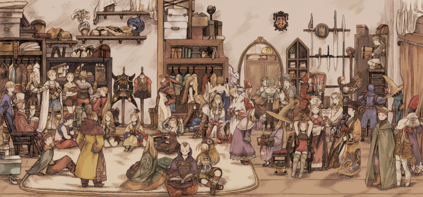 6+boys, archer_(fft), arithmetician_(fft), armor, bag, black_mage, black_mage_(fft), blonde_hair