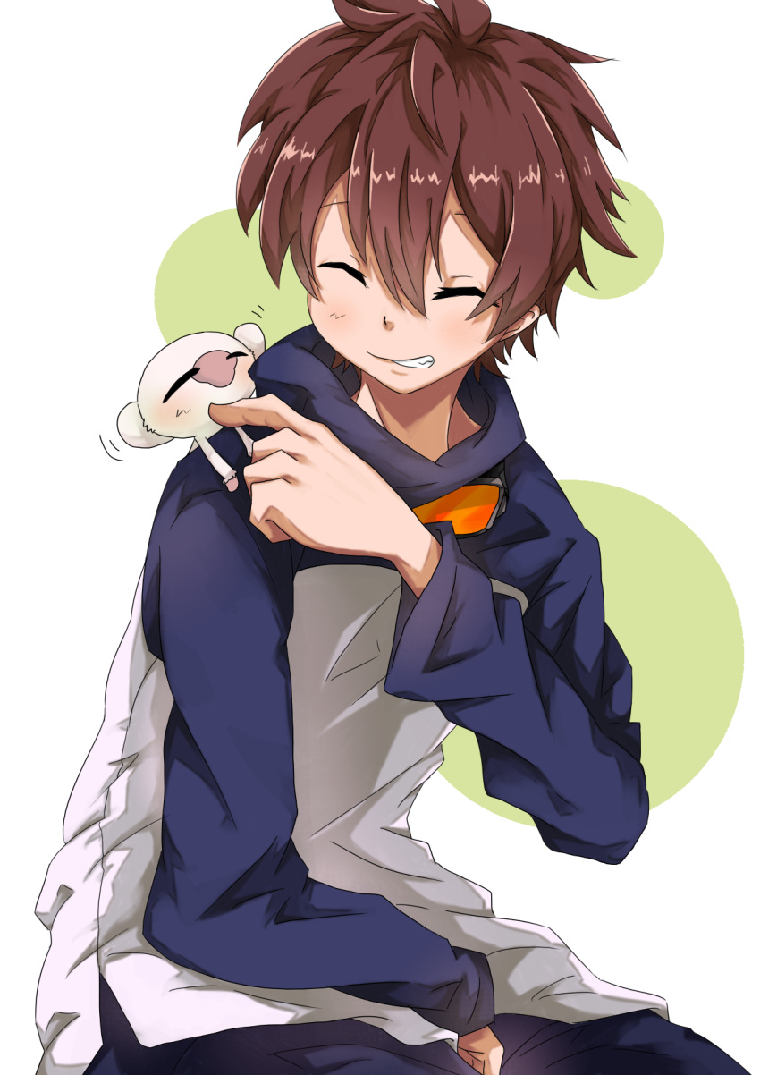 1boy, brown_hair, closed_eyes, goggles, goggles_around_neck, highres, jun700, kekkai_sensen