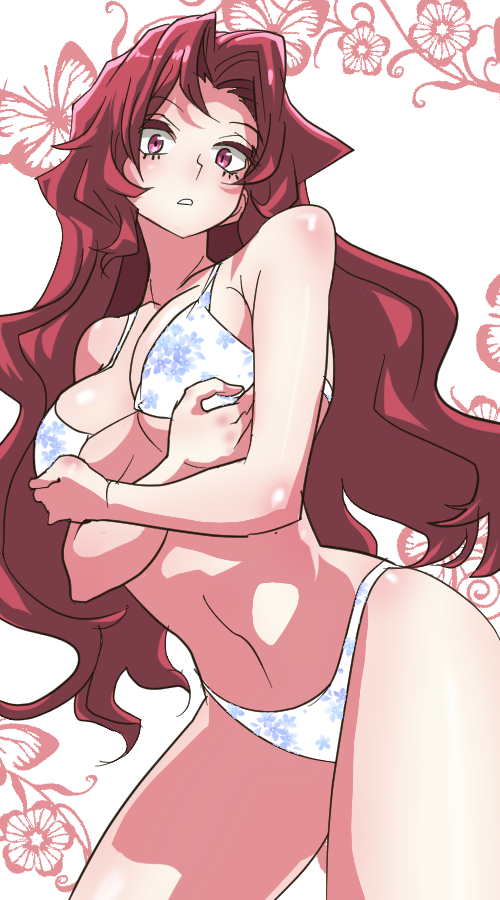 1girl, bikini, gaihan_umeboshi_mitchell, long_hair, original, red_eyes, redhead, standing, swimsuit