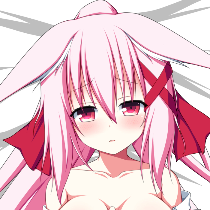 1girl, animal_ears, blush, breasts, cleavage, collarbone, fox_ears, hair_ornament