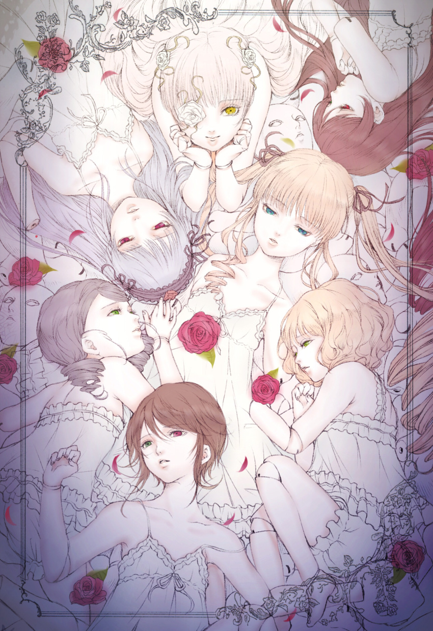 6+girls, babydoll, bloomers, doll_joints, drill_hair, everyone, flower, frame