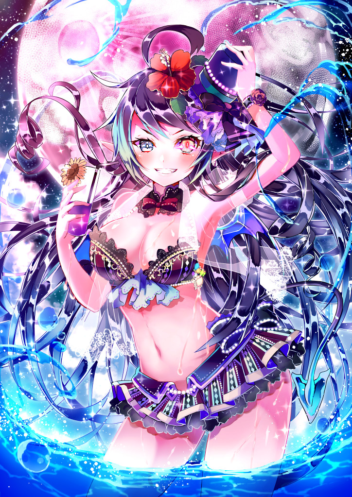 1girl, ame_erika, armpits, bat_wings, bikini, blue_eyes, blush, bowtie
