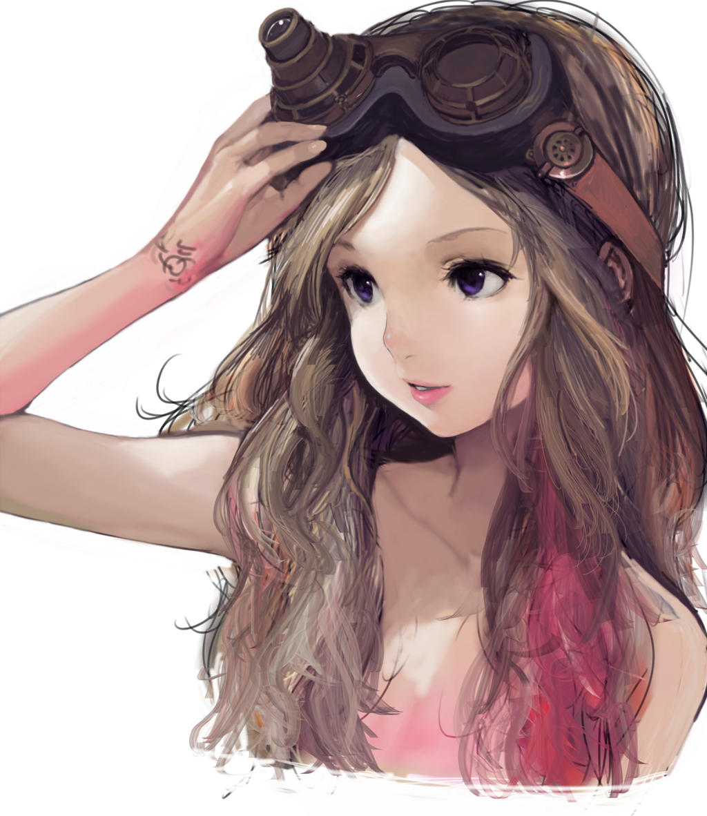 1girl, blonde_hair, goggles, goggles_on_head, long_hair, original, portrait, shiro_shougun
