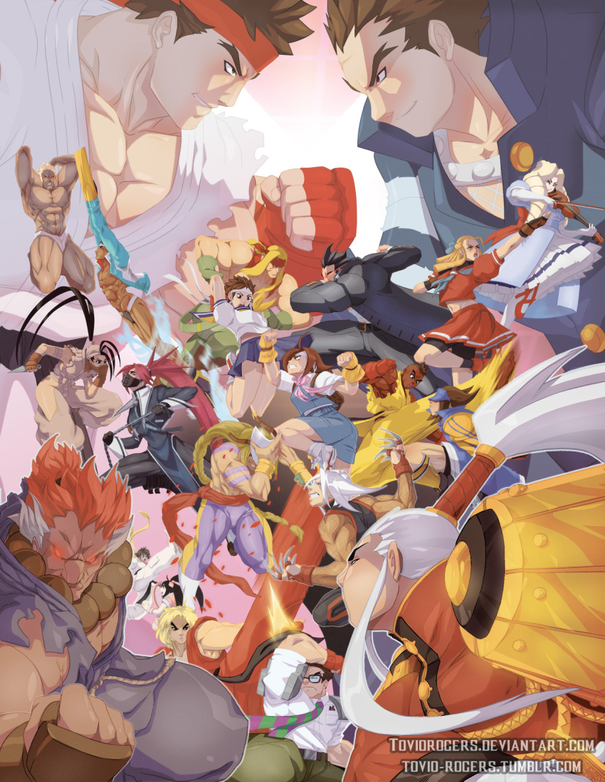 6+boys, 6+girls, alex_(street_fighter), balrog, beads, black_hair, blonde_hair, brown_hair