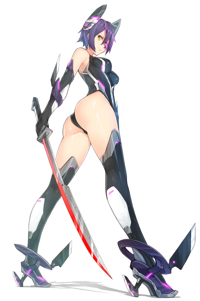 1girl, ass, breasts, elbow_gloves, eyepatch, gloves, headgear, highleg