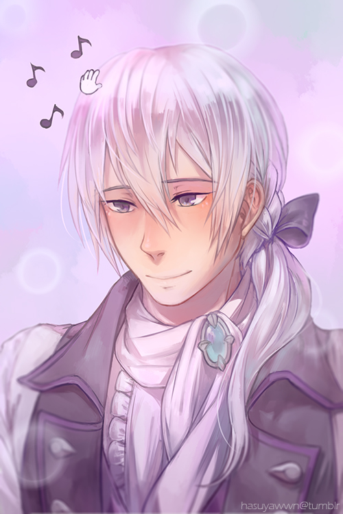 1boy, blush, fire_emblem, fire_emblem_if, hasuyawn, joker_(fire_emblem_if), low_ponytail, solo