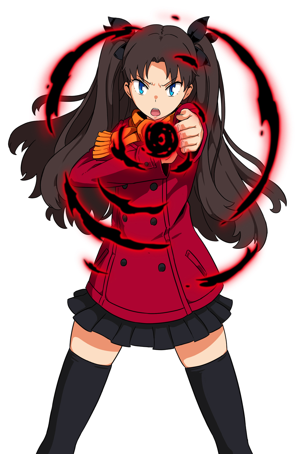 1girl, black_hair, blue_eyes, coat, fate/stay_night, fate_(series), gandr, highres