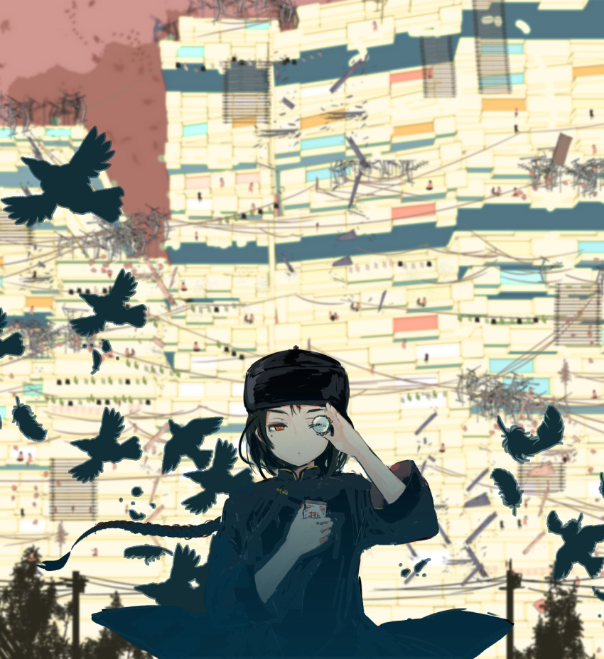 bird, highres, omiomi_kekyu, one_eye_closed, original, red_eyes, solo