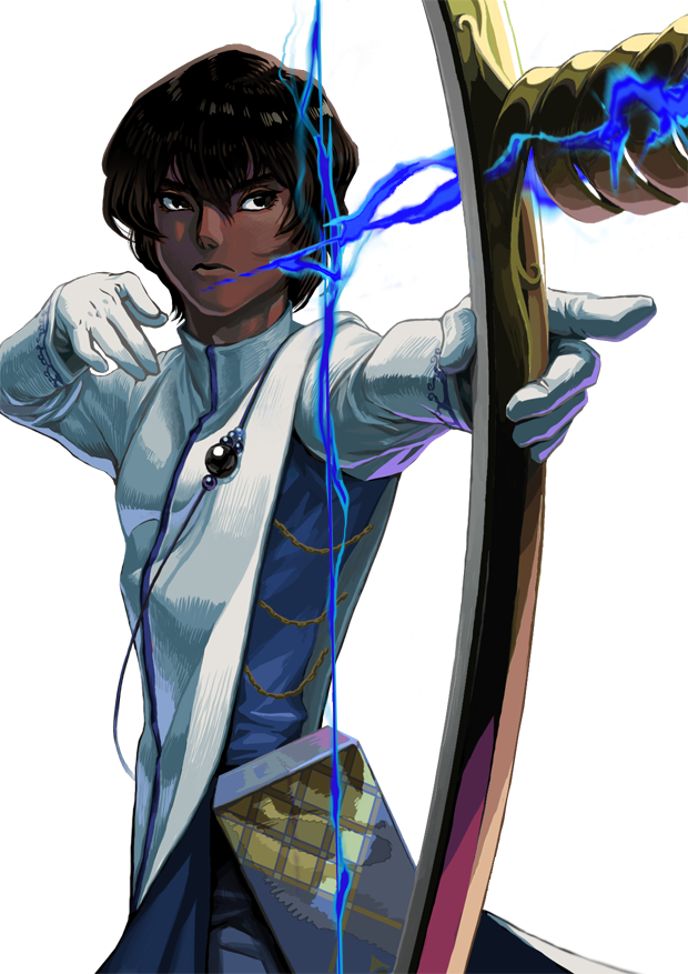 1boy, archer_(fate/grand_order), arrow, black_eyes, black_hair, bow_(weapon), dark_skin, fate/grand_order