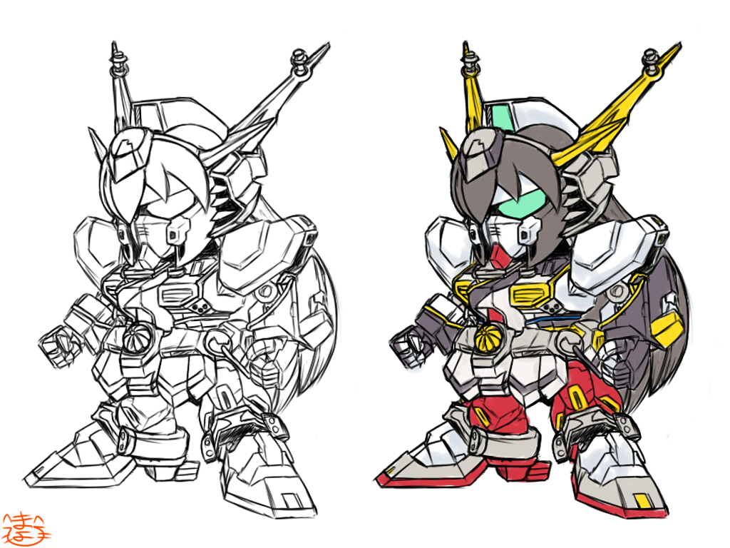 1girl, brown_hair, crossover, gundam, kantai_collection, long_hair, mayohi_neko, mecha