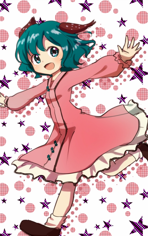 1girl, animal_ears, dog_ears, green_eyes, green_hair, kasodani_kyouko, outstretched_arms, running