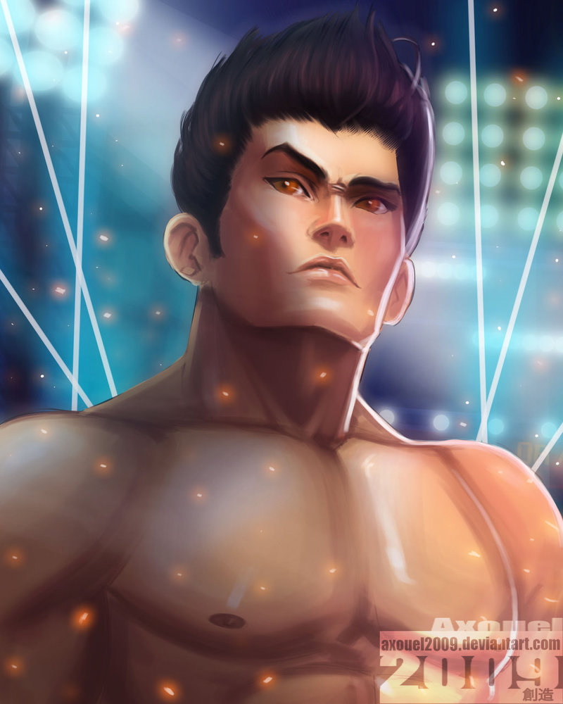 1boy, axouel2009, brown_eyes, brown_hair, dead_or_alive, jann_lee, shirtless, solo