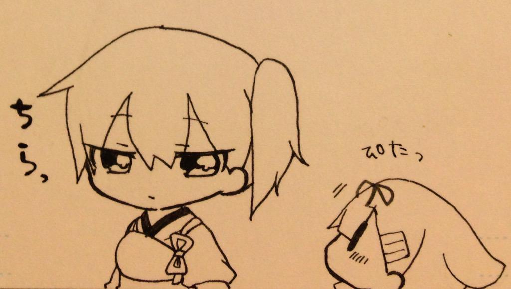 2girls, bow, chibi, hair_flaps, jakoo21, kaga_(kantai_collection), kantai_collection, multiple_girls