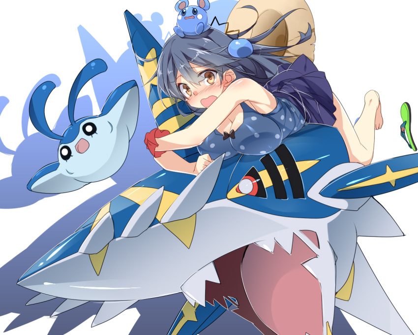 1girl, azurill, kantai_collection, mantyke, mega_pokemon, mega_sharpedo, mtu_(orewamuzituda), pokemon