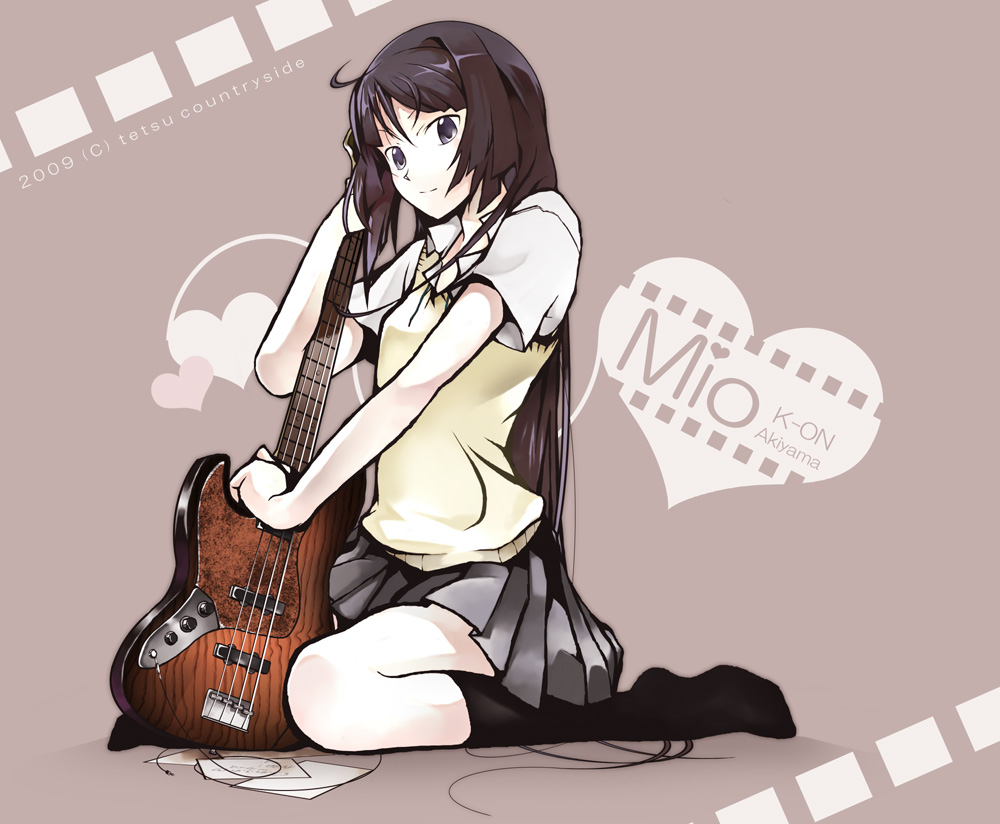 album_cover, bad_id, bangs, bass_guitar, black_eyes, black_hair, blunt_bangs, cover