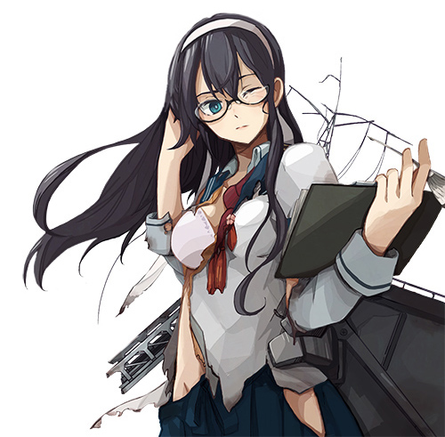 1girl, aircraft_catapult, black_hair, blue_eyes, bra, damaged, enu_(roco_roco44), glasses