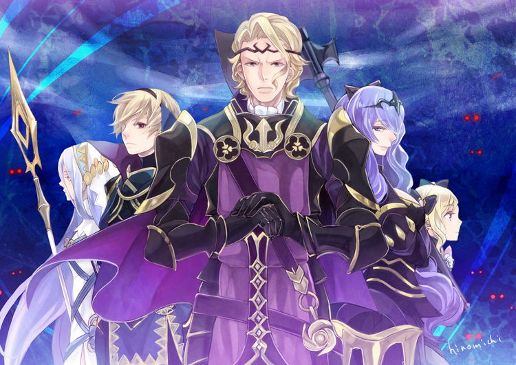 aqua_(fire_emblem_if), armor, blonde_hair, blue_hair, camilla_(fire_emblem_if), elise_(fire_emblem_if), fire_emblem, fire_emblem_if