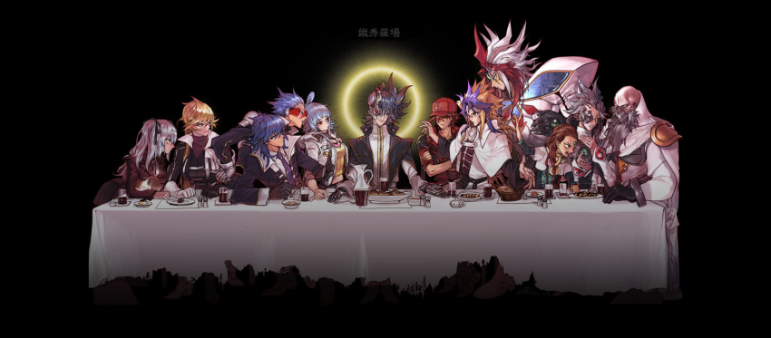 3girls, 6+boys, antinomy, aporia, bruno_(yuu-gi-ou_5d's), everyone, halo, highres, jose_(yuu-gi-ou_5d's), konami-kun, lucciano, misaki_(yuu-gi-ou), multiple_boys, multiple_girls, paradox_(yuu-gi-ou), pigeon666, placido, rain_megumi, sherry_leblanc, smile, yuu-gi-ou, yuu-gi-ou_5d's, z-one