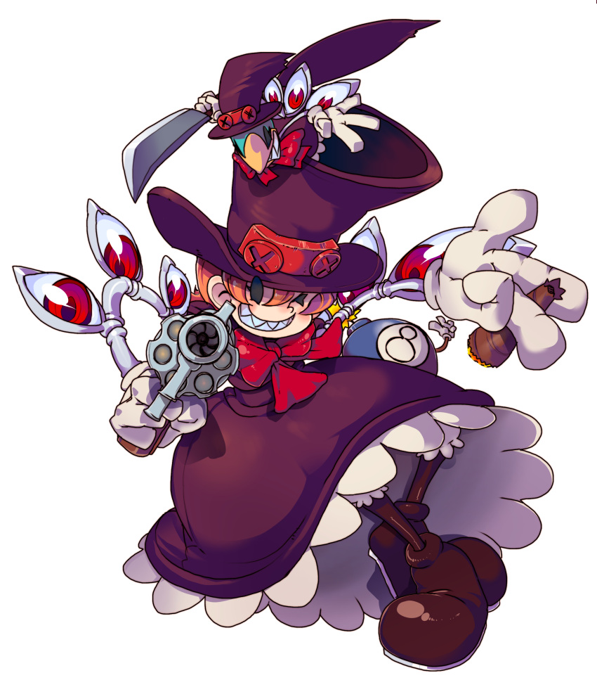 1girl, absurdres, aiming_at_viewer, avery_(skullgirls), between_fingers, bow, cigar, dress