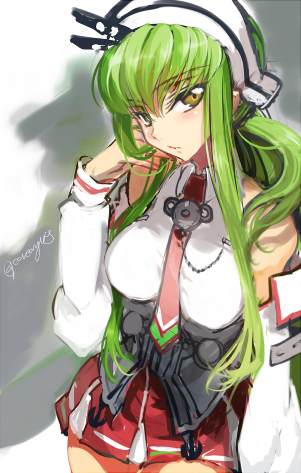 1girl, c.c., code_geass, creayus, green_hair, kantai_collection, littorio_(kantai_collection), littorio_(kantai_collection)_(cosplay)