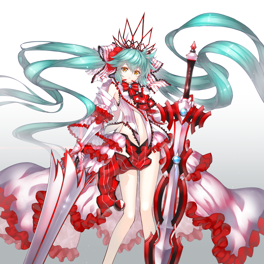 1girl, aqua_hair, armor, brown_eyes, chun_(friendly_sky), hatsune_miku, long_hair, solo