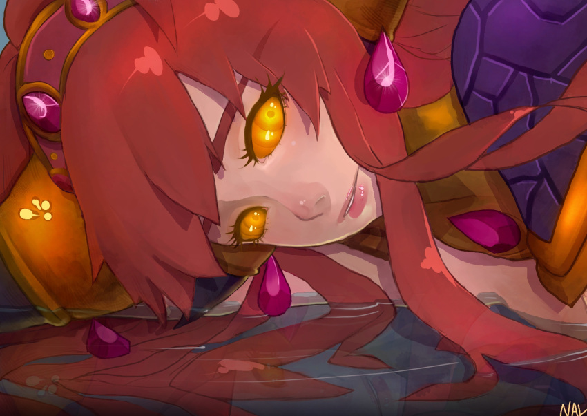 alexstrasza, armor, artist_request, close-up, face, glowing_eyes, horns, long_hair