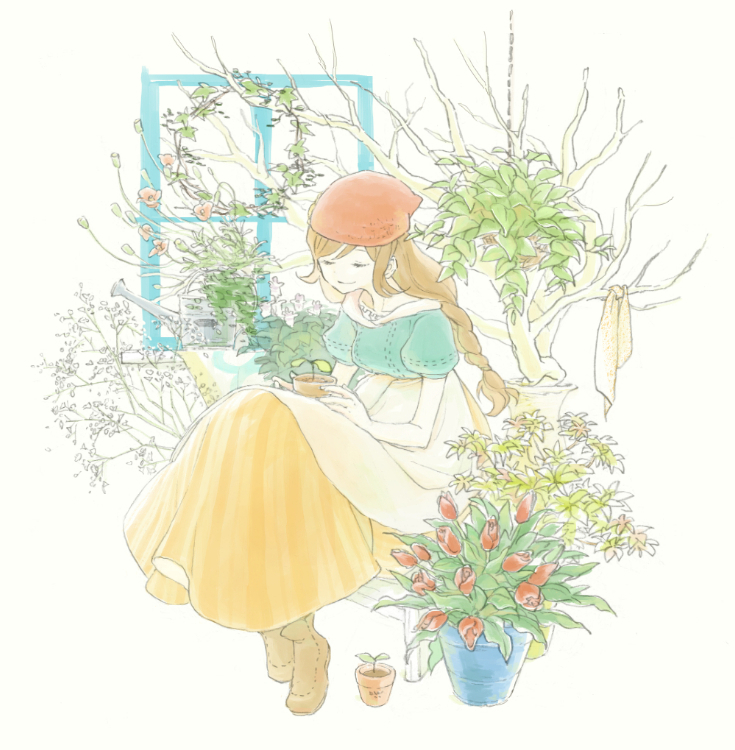 1girl, blouse, braid, brown_hair, closed_eyes, flower, harvest_moon:_connect_to_a_new_land, head_scarf